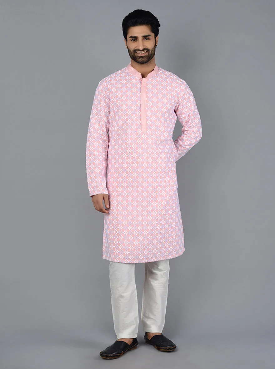 Powder Pink Embroidered Regular Fit Kurta Set | TULA