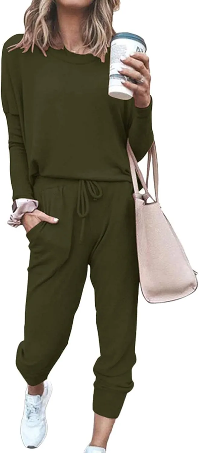 PRETTYGARDEN Women's Spring Fall 2 Piece Lounge Outfit Long Sleeve Crewneck Pullover Tops High Waisted Pants Set Tracksuit
