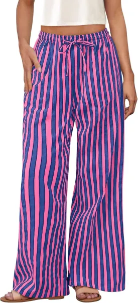 PRETTYGARDEN Women's Summer Striped Wide Leg Lounge Pants 2025 Trendy Clothes Drawstring Elastic Waist Comfy Pajama Bottoms