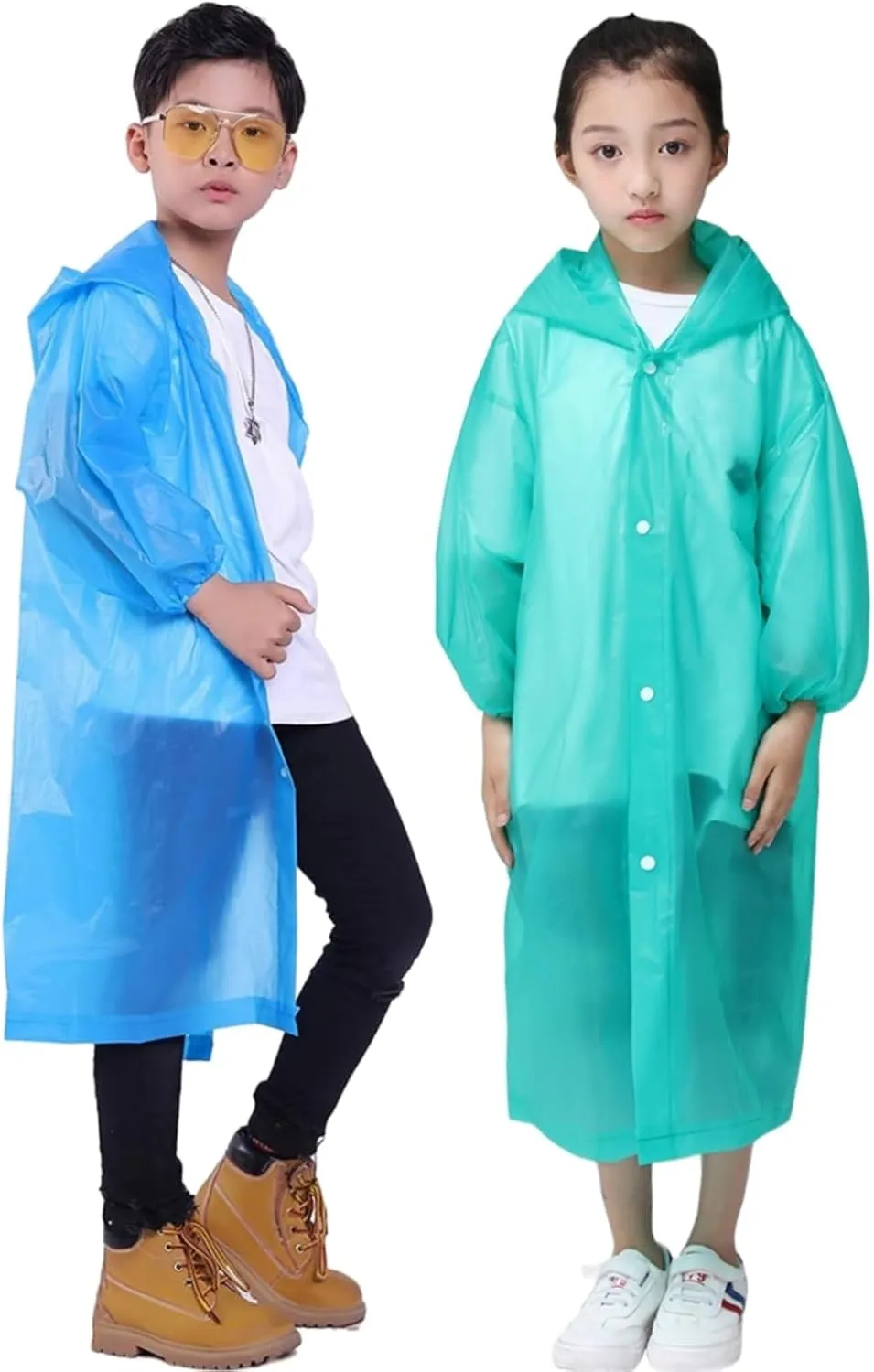 Raincoat Rain Poncho for Kids, 2-5 Pack Reusable EVA Rain Coats for 6-14 Boys Girls, Rain Jackets Gear with Hood