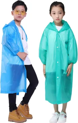 Raincoat Rain Poncho for Kids, 2-5 Pack Reusable EVA Rain Coats for 6-14 Boys Girls, Rain Jackets Gear with Hood