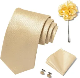 Solid Color Ties Set Men Handkerchief Cufflinks Brooch 3.15 inches Classic Formal Necktie Pocket Square Set