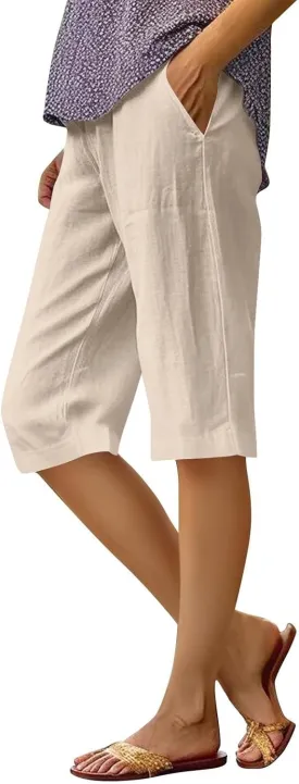 Summer Bermuda Shorts for Women Knee Length 2025 Trendy Linen Shorts Lightweight Casual Beach Short Pants