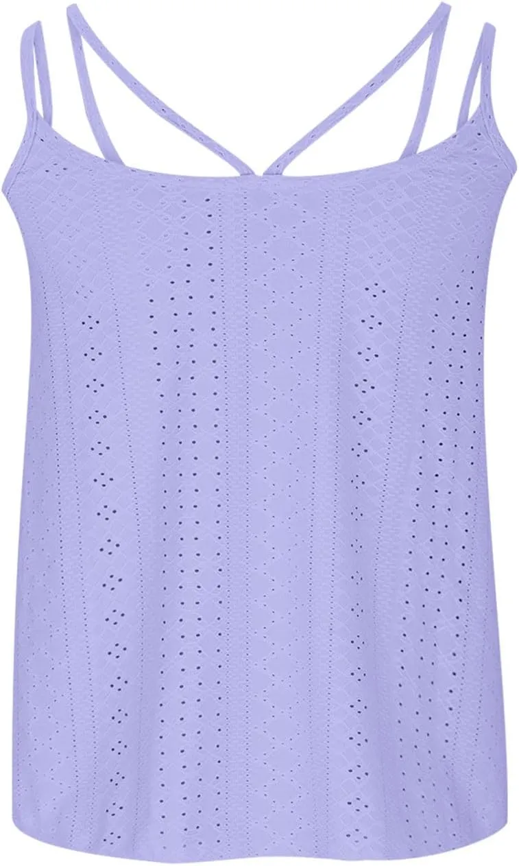 TANGNADE Summer Tank Tops for Women Pleated Spaghetti Strap Camisole Loose Fit Casual Sleeveless Pleated Flowy Tunic