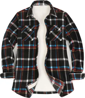 ThCreasa Womens Sherpa Fleece Lined Flannel Shirt Jacket Warm Button Up Plaid Shirt Jac (Sherpa Fleece Throughout)