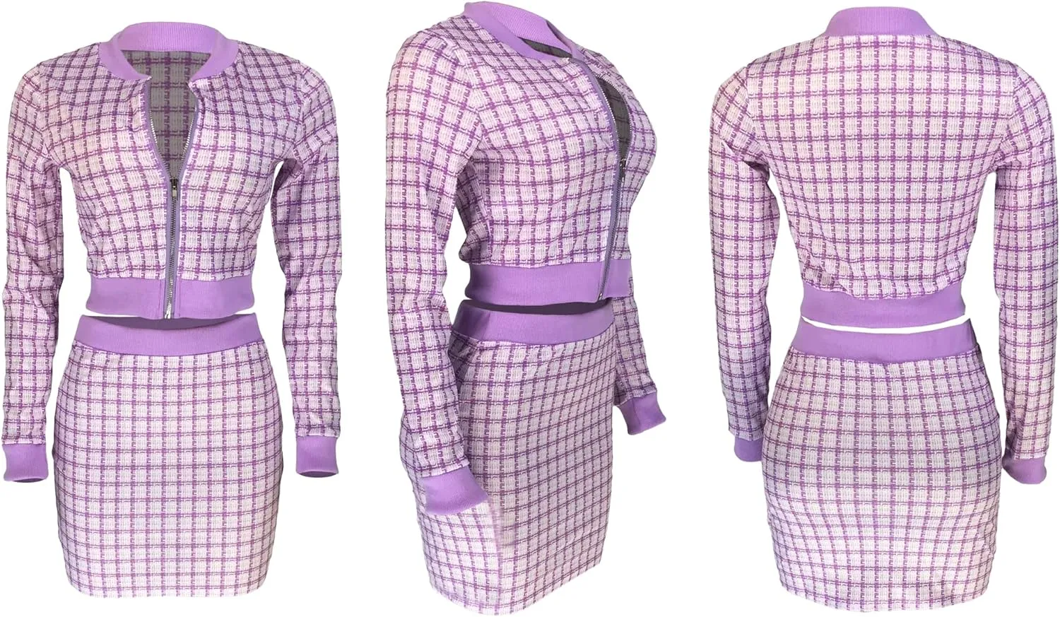 THLAI Women 2 Piece Skirt Set Long Sleeve Jacket Crop Top and Bodycon Mini Skirt Set Pink Party Outfits Birthday Suits