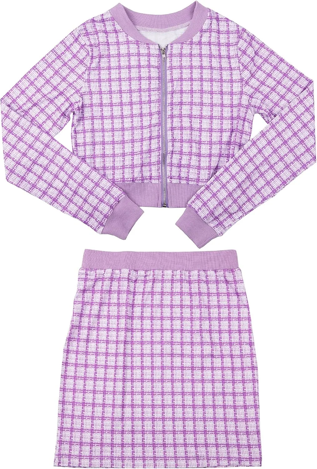 THLAI Women 2 Piece Skirt Set Long Sleeve Jacket Crop Top and Bodycon Mini Skirt Set Pink Party Outfits Birthday Suits