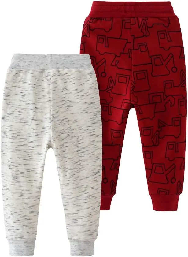 Toddler Boys Cotton Pull-On Sweat Pants, Cartoon Print Jog Sweatpants 2-Pack