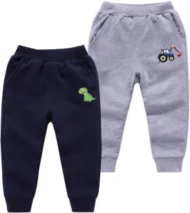 Toddler Boys Cotton Pull-On Sweat Pants, Cartoon Print Jog Sweatpants 2-Pack