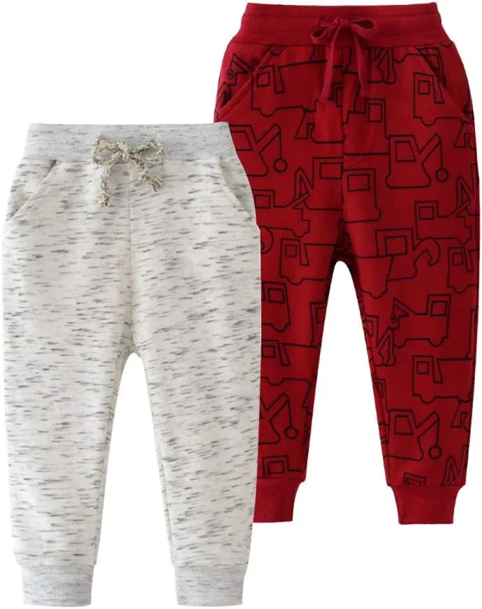 Toddler Boys Cotton Pull-On Sweat Pants, Cartoon Print Jog Sweatpants 2-Pack