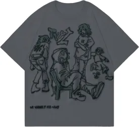 Vamtac Oversized Graphic Tees Y2k Vintage Tops for Men Women Streetwear Unisex T Shirts