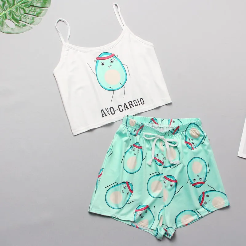 VenusFox Women's Sleepwear Cute Cartoon Print Short Set Pajamas for Women  Pajama Set Sweet Short Sleeve T Shirts & Shorts Summer Pajama