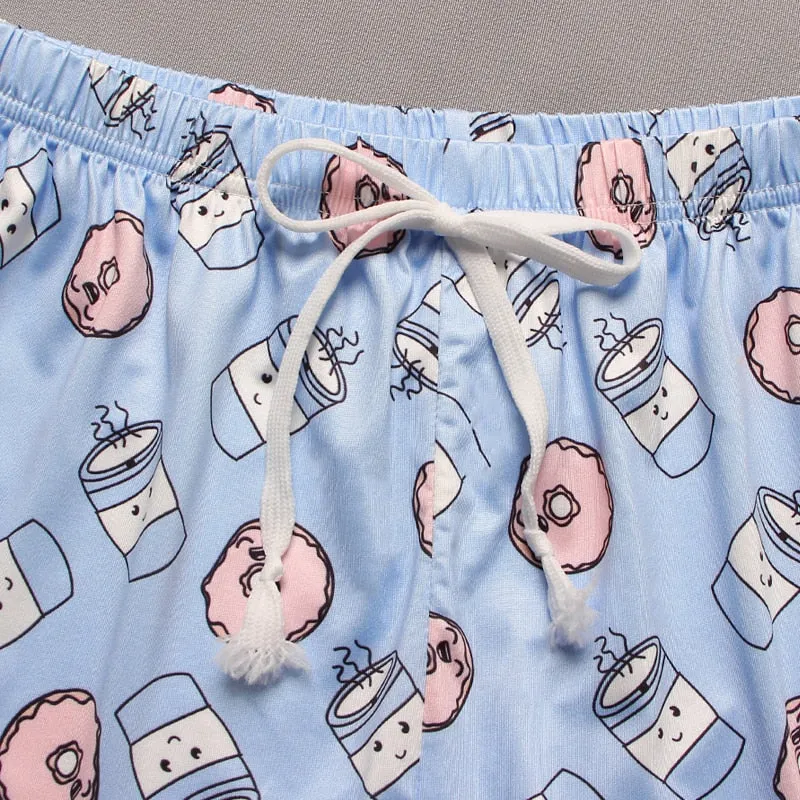 VenusFox Women's Sleepwear Cute Cartoon Print Short Set Pajamas for Women  Pajama Set Sweet Short Sleeve T Shirts & Shorts Summer Pajama