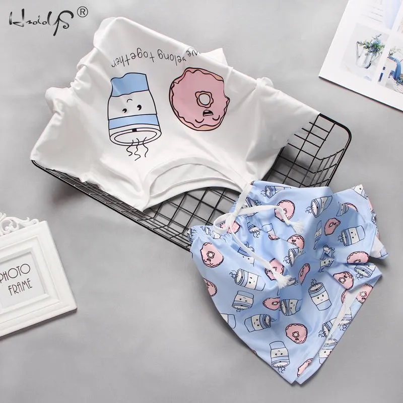 VenusFox Women's Sleepwear Cute Cartoon Print Short Set Pajamas for Women  Pajama Set Sweet Short Sleeve T Shirts & Shorts Summer Pajama