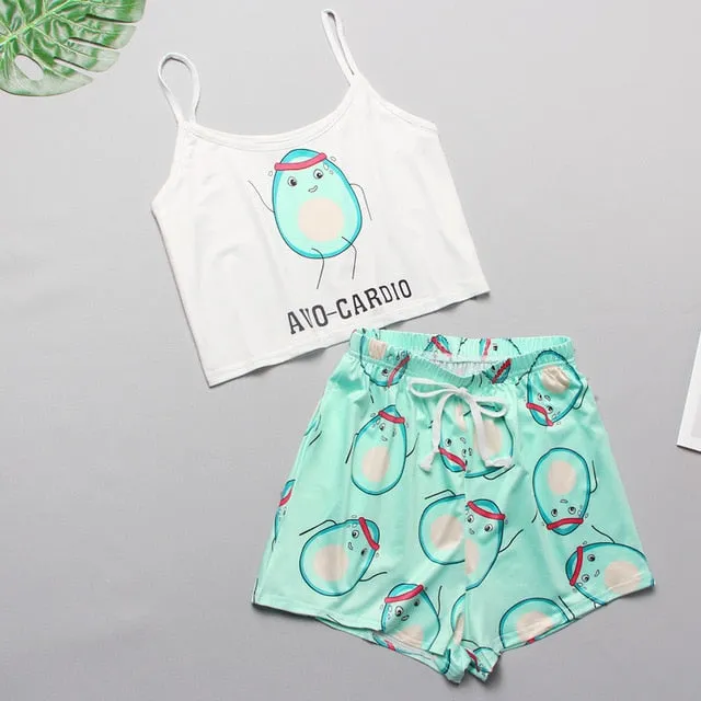 VenusFox Women's Sleepwear Cute Cartoon Print Short Set Pajamas for Women  Pajama Set Sweet Short Sleeve T Shirts & Shorts Summer Pajama