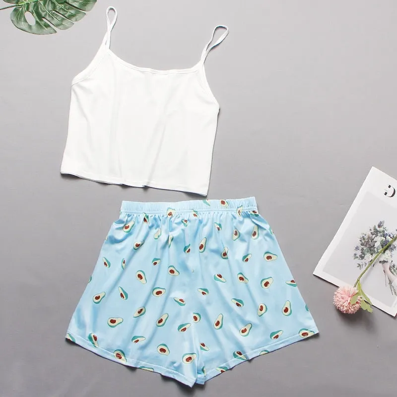 VenusFox Women's Sleepwear Cute Cartoon Print Short Set Pajamas for Women  Pajama Set Sweet Short Sleeve T Shirts & Shorts Summer Pajama