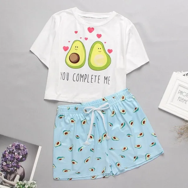 VenusFox Women's Sleepwear Cute Cartoon Print Short Set Pajamas for Women  Pajama Set Sweet Short Sleeve T Shirts & Shorts Summer Pajama