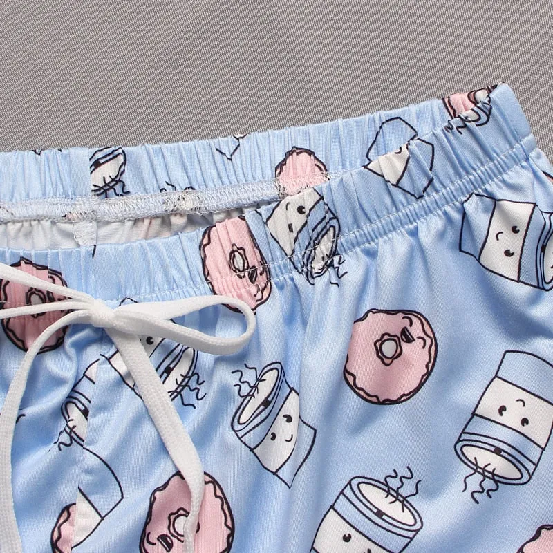 VenusFox Women's Sleepwear Cute Cartoon Print Short Set Pajamas for Women  Pajama Set Sweet Short Sleeve T Shirts & Shorts Summer Pajama