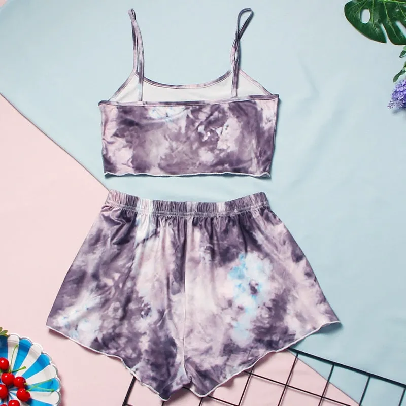 VenusFox Women's Sleepwear Cute Cartoon Print Short Set Pajamas for Women  Pajama Set Sweet Short Sleeve T Shirts & Shorts Summer Pajama