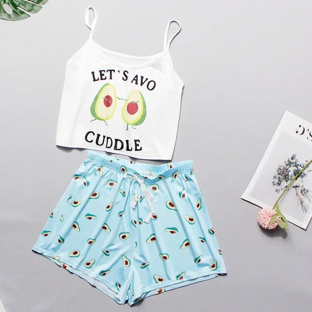 VenusFox Women's Sleepwear Cute Cartoon Print Short Set Pajamas for Women  Pajama Set Sweet Short Sleeve T Shirts & Shorts Summer Pajama