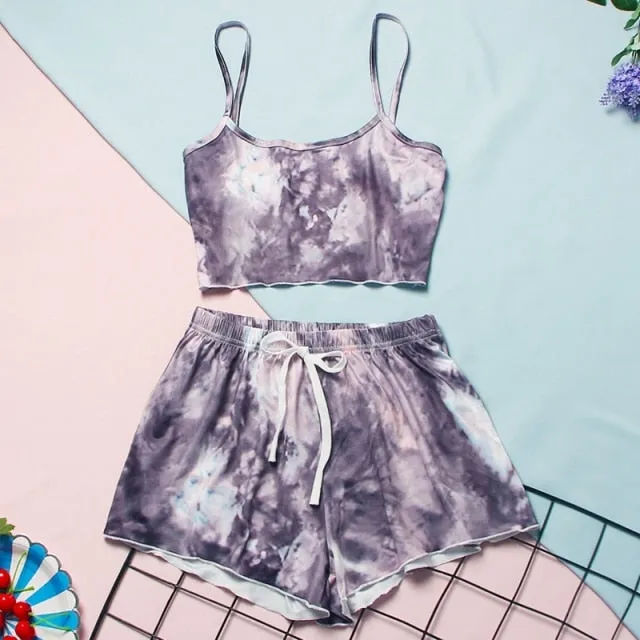 VenusFox Women's Sleepwear Cute Cartoon Print Short Set Pajamas for Women  Pajama Set Sweet Short Sleeve T Shirts & Shorts Summer Pajama