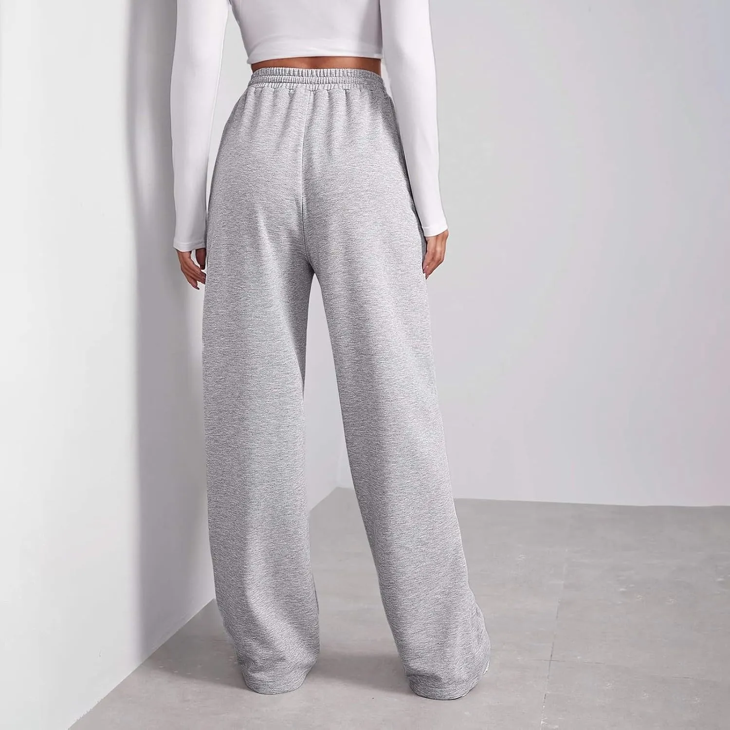 Wide Leg Sweatpants Women Loose Fit High Waisted Baggy Fleece Lined Sweatpants Lightweight Flare Pants with Pockets