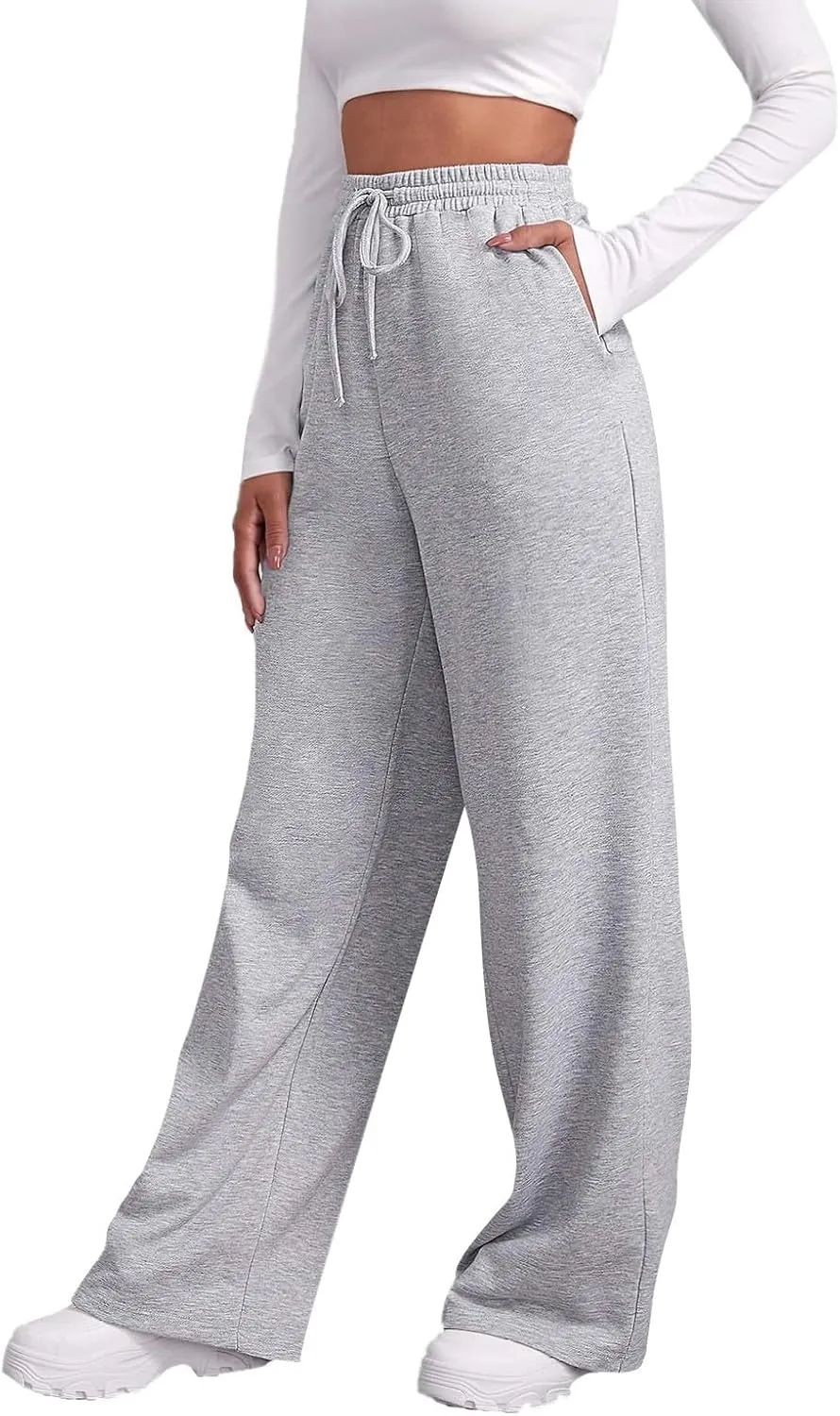Wide Leg Sweatpants Women Loose Fit High Waisted Baggy Fleece Lined Sweatpants Lightweight Flare Pants with Pockets