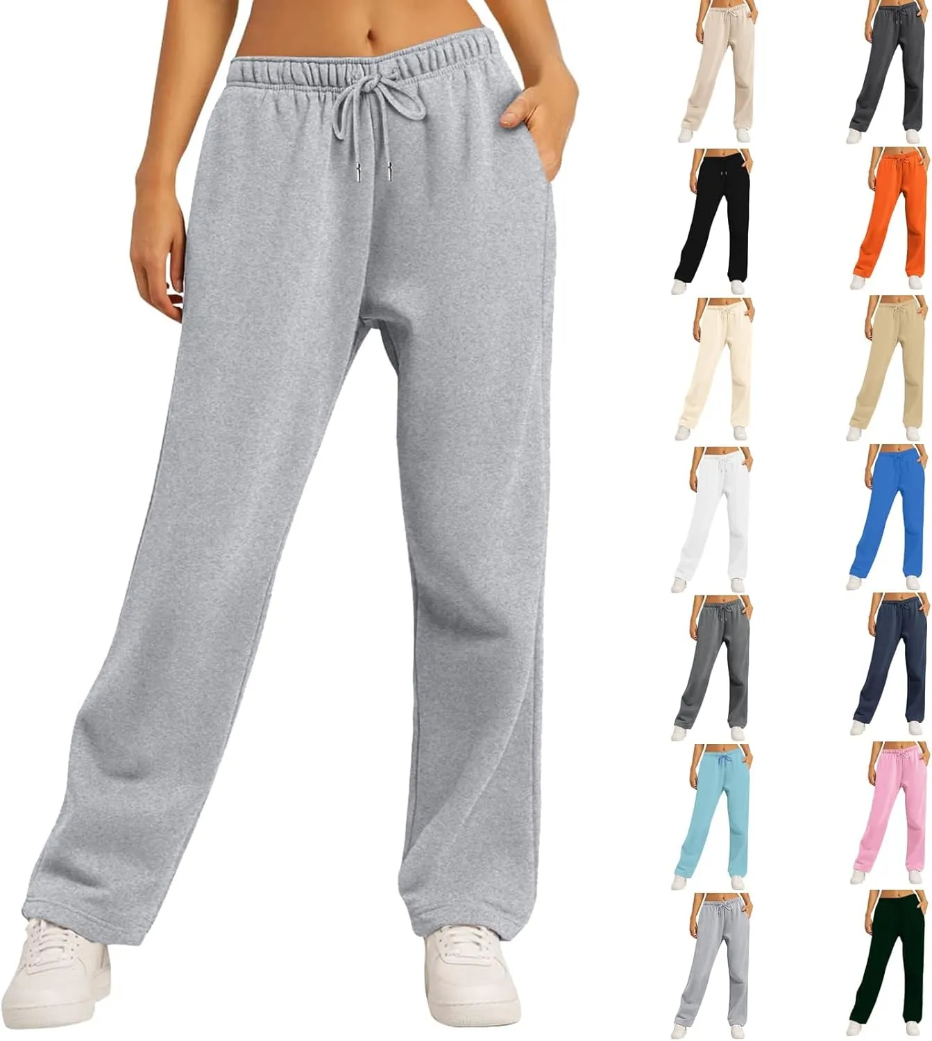 Wide Leg Sweatpants Women Loose Fit High Waisted Baggy Fleece Lined Sweatpants Lightweight Flare Pants with Pockets