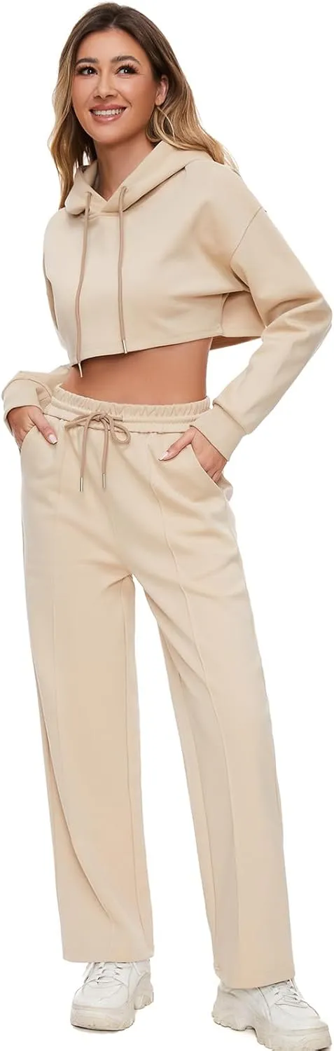 Women 2 Piece Outfits Sweatsuit Set Spring Half Zip Sweatshirts Wide Leg SweatpantvFall Loung Set Tracksuit