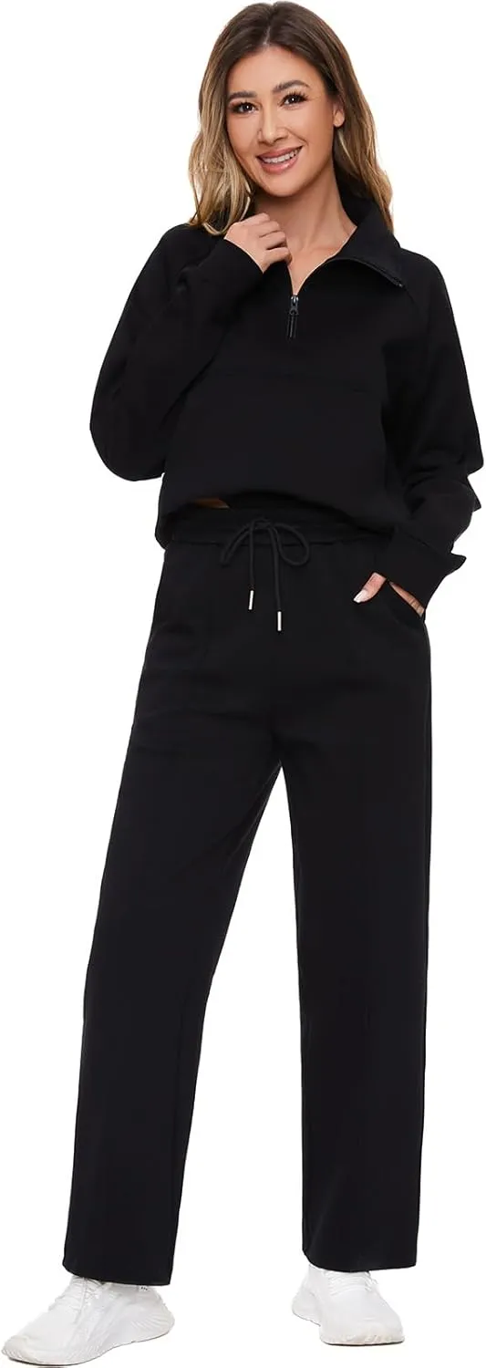 Women 2 Piece Outfits Sweatsuit Set Spring Half Zip Sweatshirts Wide Leg SweatpantvFall Loung Set Tracksuit