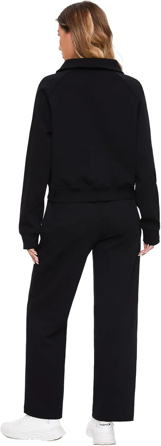Women 2 Piece Outfits Sweatsuit Set Spring Half Zip Sweatshirts Wide Leg SweatpantvFall Loung Set Tracksuit