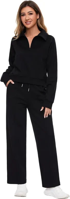 Women 2 Piece Outfits Sweatsuit Set Spring Half Zip Sweatshirts Wide Leg SweatpantvFall Loung Set Tracksuit