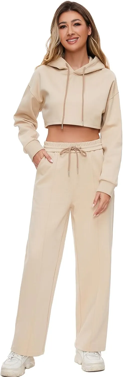 Women 2 Piece Outfits Sweatsuit Set Spring Half Zip Sweatshirts Wide Leg SweatpantvFall Loung Set Tracksuit