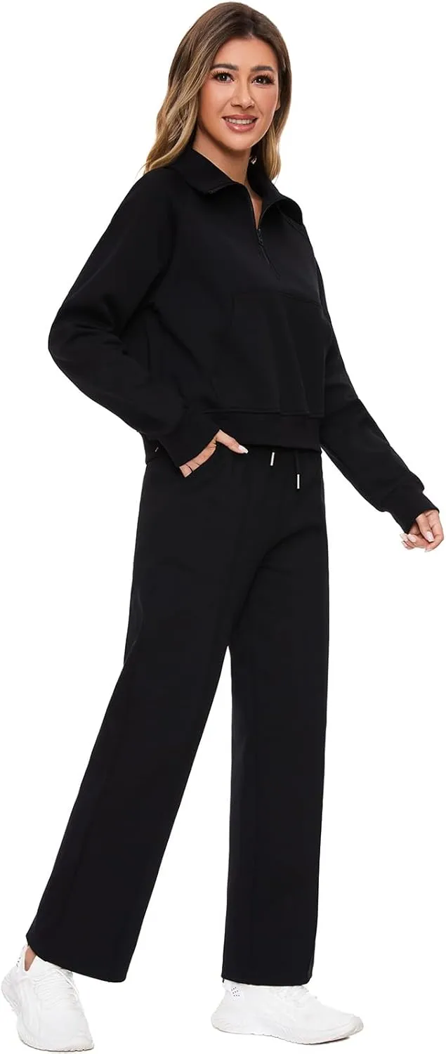 Women 2 Piece Outfits Sweatsuit Set Spring Half Zip Sweatshirts Wide Leg SweatpantvFall Loung Set Tracksuit