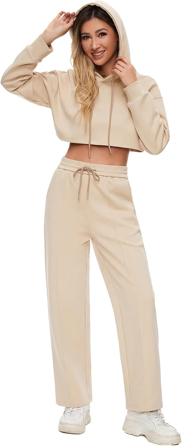 Women 2 Piece Outfits Sweatsuit Set Spring Half Zip Sweatshirts Wide Leg SweatpantvFall Loung Set Tracksuit