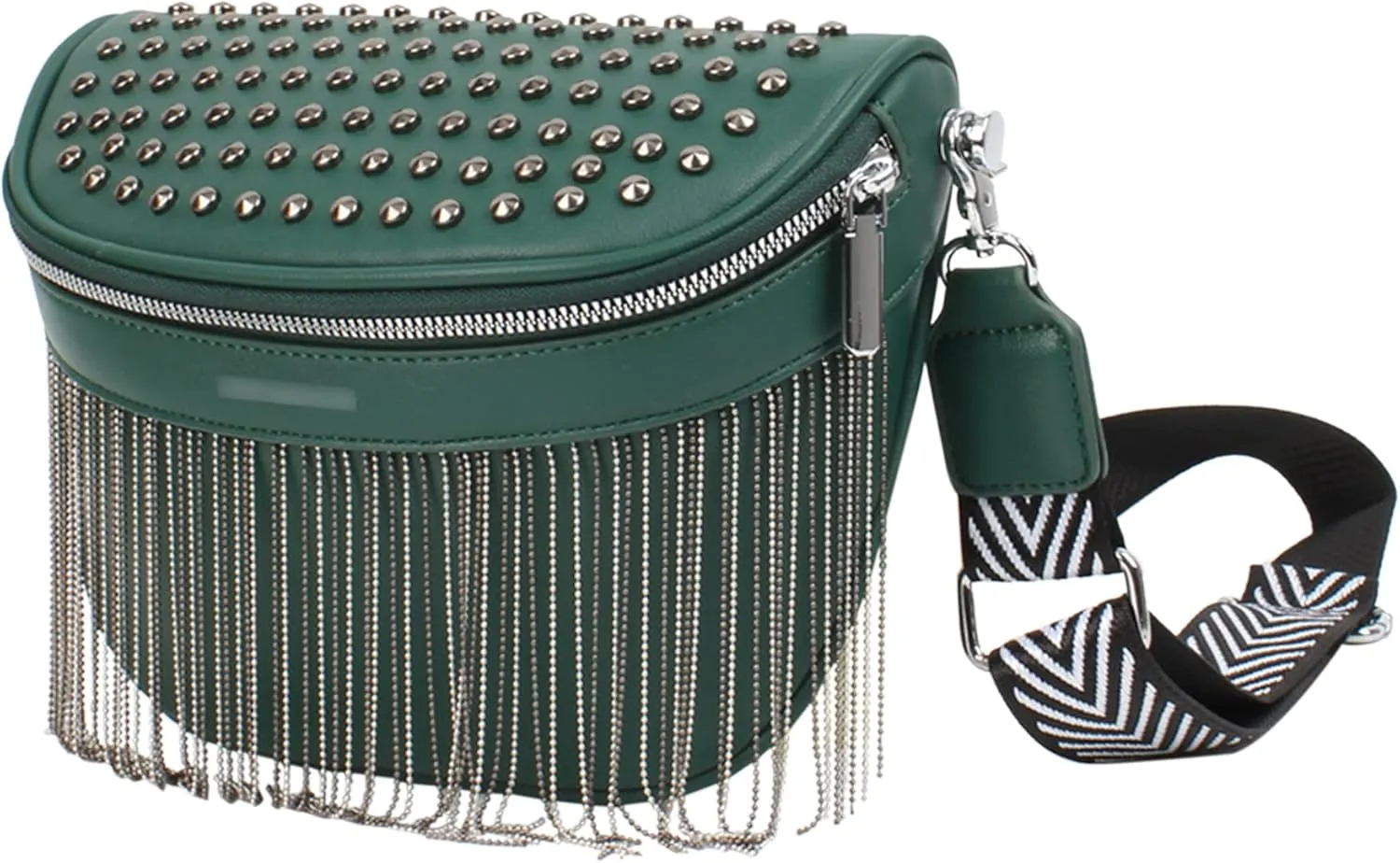 Women Girls Rivet Metal Tassel Faux Leather Fanny Pack Waist Bag Chest Bag Crossbody Shoulder Bag