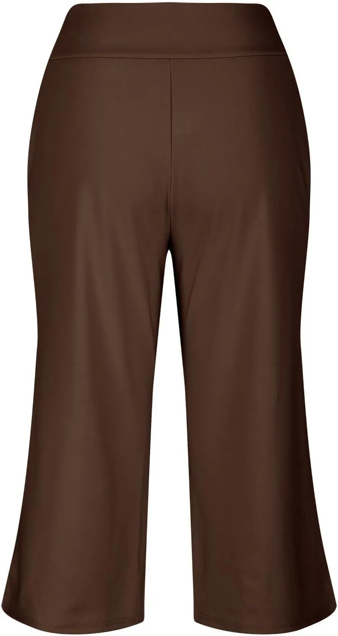 Womens Crossover High Waist Wide Leg Yoga Capris with Pockets Casual Capri Pants Loose Soft Pajama Pockets Sweatpants