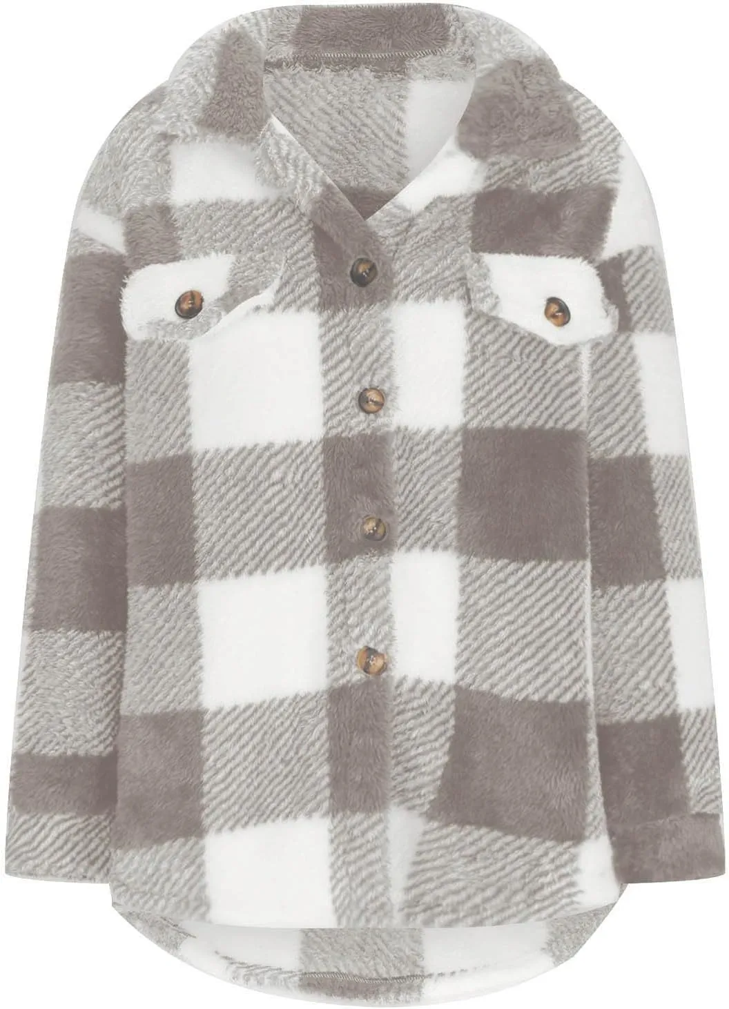 Womens Fleece Plaid Shackets Lapel Button Down Jackets Casual Long Sleeve Flannel Shirts Trendy Clothes Fall Winter