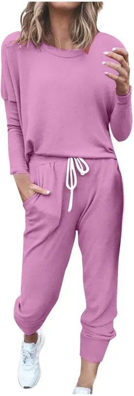 Womens Jogger Set Two Piece Lounge Set Long Sleeve Tops Jogger Sweatpants Track Sweats Suits Loungewear Pajama Sets