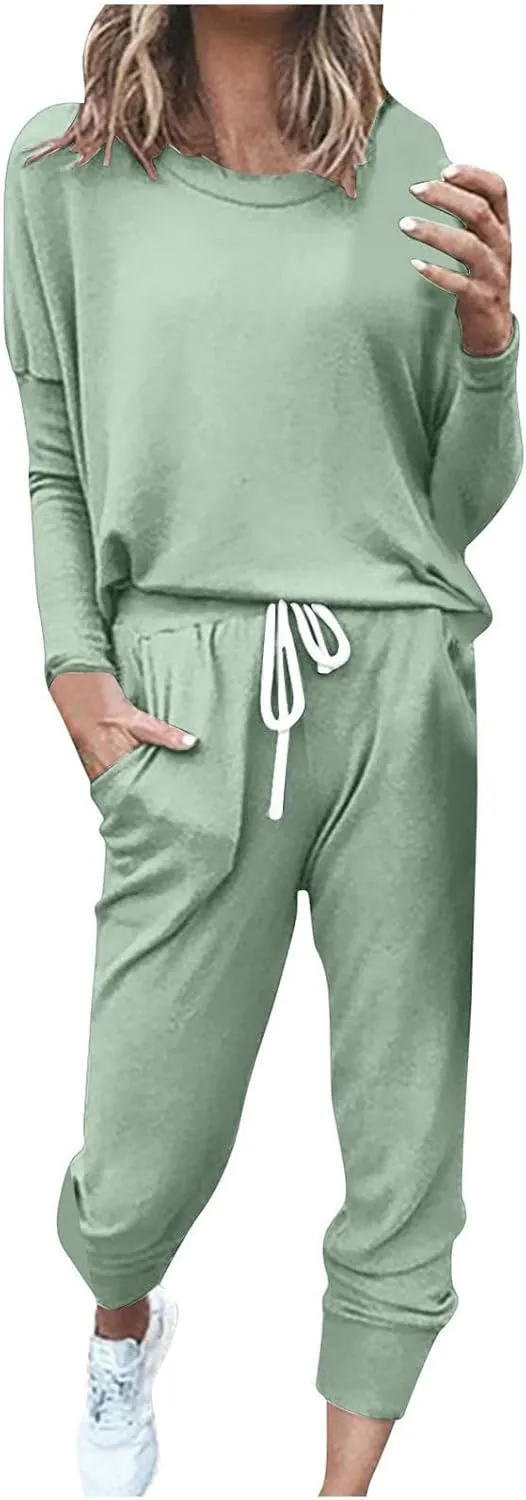 Womens Jogger Set Two Piece Lounge Set Long Sleeve Tops Jogger Sweatpants Track Sweats Suits Loungewear Pajama Sets