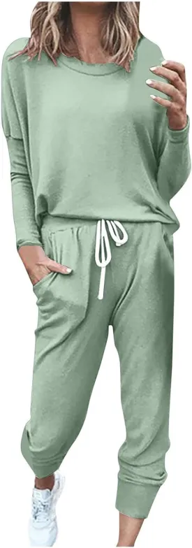 Womens Jogger Set Two Piece Lounge Set Long Sleeve Tops Jogger Sweatpants Track Sweats Suits Loungewear Pajama Sets