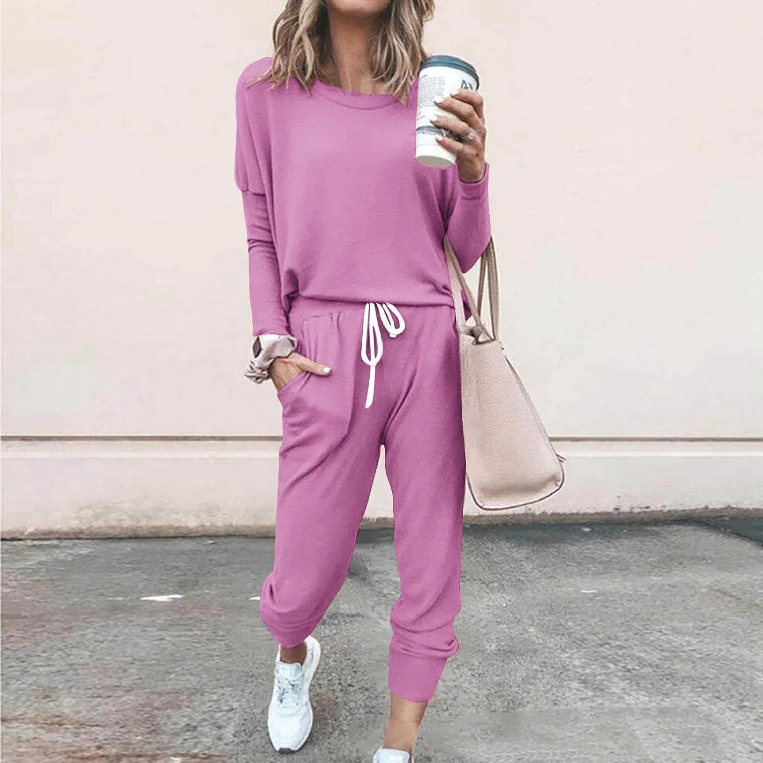 Womens Jogger Set Two Piece Lounge Set Long Sleeve Tops Jogger Sweatpants Track Sweats Suits Loungewear Pajama Sets