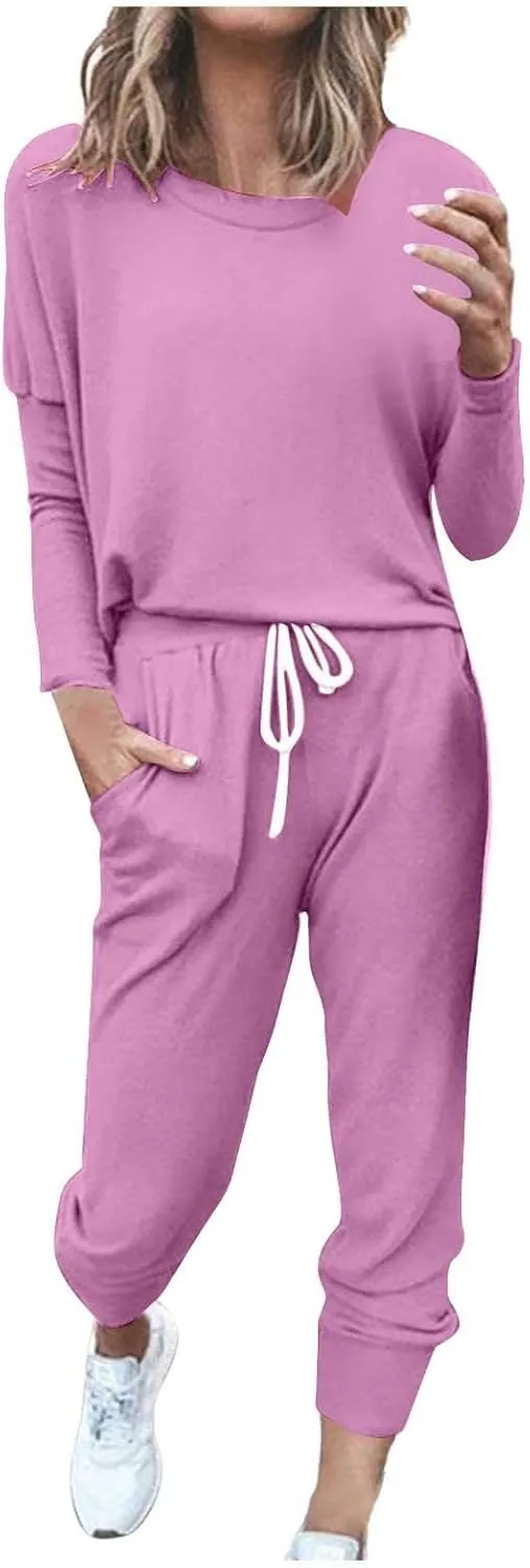 Womens Jogger Set Two Piece Lounge Set Long Sleeve Tops Jogger Sweatpants Track Sweats Suits Loungewear Pajama Sets