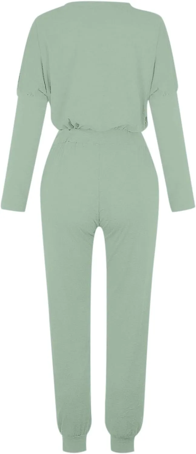 Womens Jogger Set Two Piece Lounge Set Long Sleeve Tops Jogger Sweatpants Track Sweats Suits Loungewear Pajama Sets