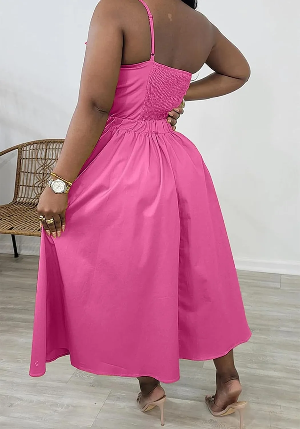 Women's Vacation Dress Sexy Cut Out Backless Floral Knot Sleeveless Pocket A Line Maxi Dress