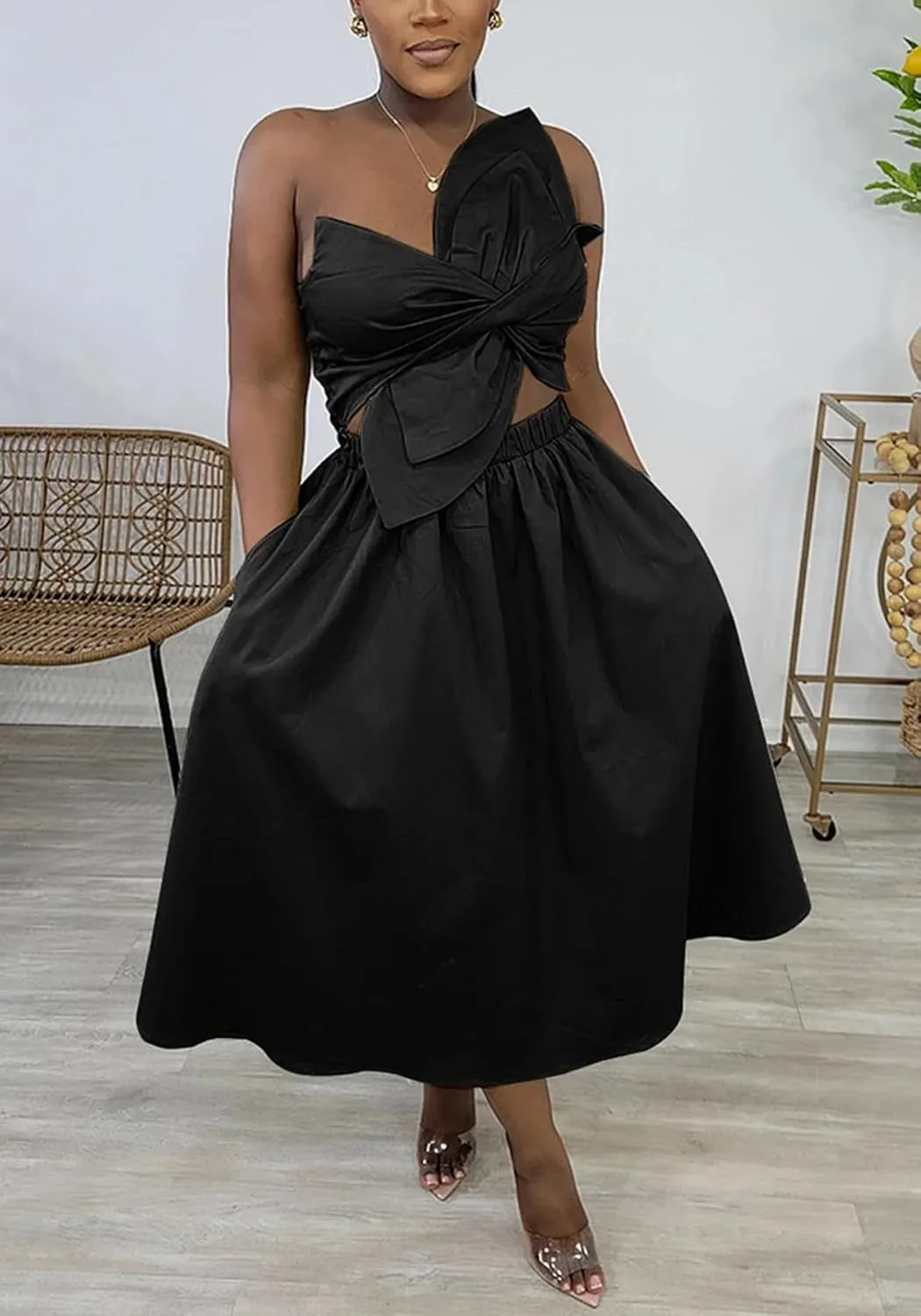 Women's Vacation Dress Sexy Cut Out Backless Floral Knot Sleeveless Pocket A Line Maxi Dress