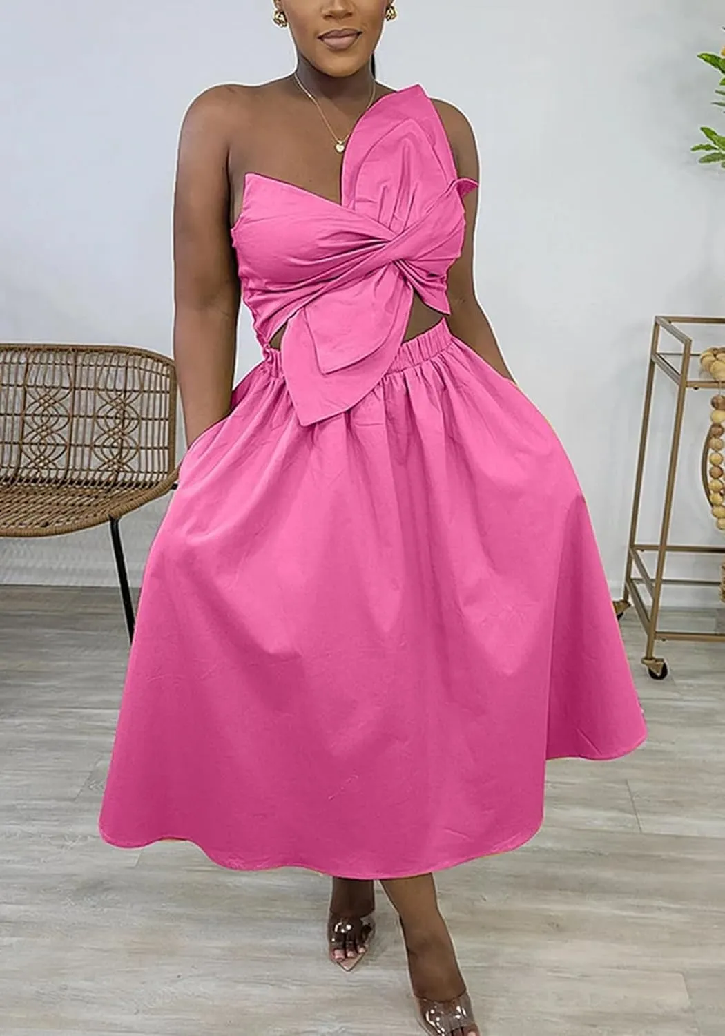 Women's Vacation Dress Sexy Cut Out Backless Floral Knot Sleeveless Pocket A Line Maxi Dress