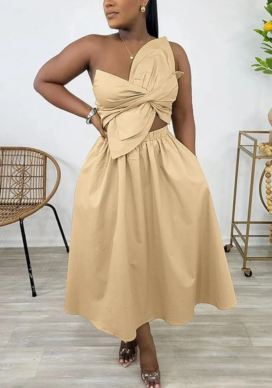 Women's Vacation Dress Sexy Cut Out Backless Floral Knot Sleeveless Pocket A Line Maxi Dress