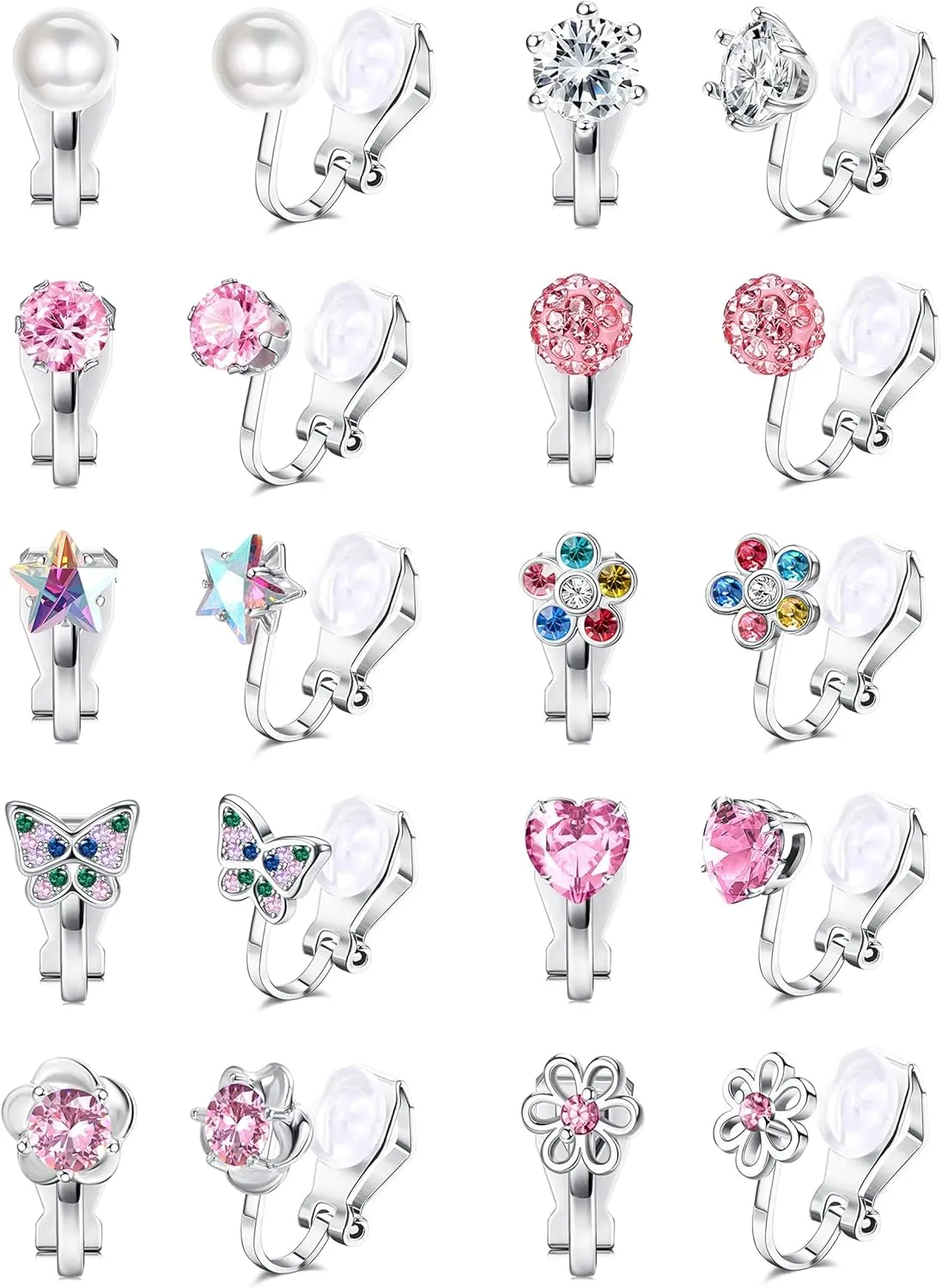 YADOCA 10Pairs Clip on Earrings for Girls Women Cute Butterfly Flower Pearl CZ Heart Star Clip-on Earrings Multicolored Non Pierced Earrings Set